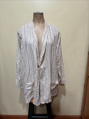 Hackwith Design House Cream Shirt Jacket with Black Pinstripes